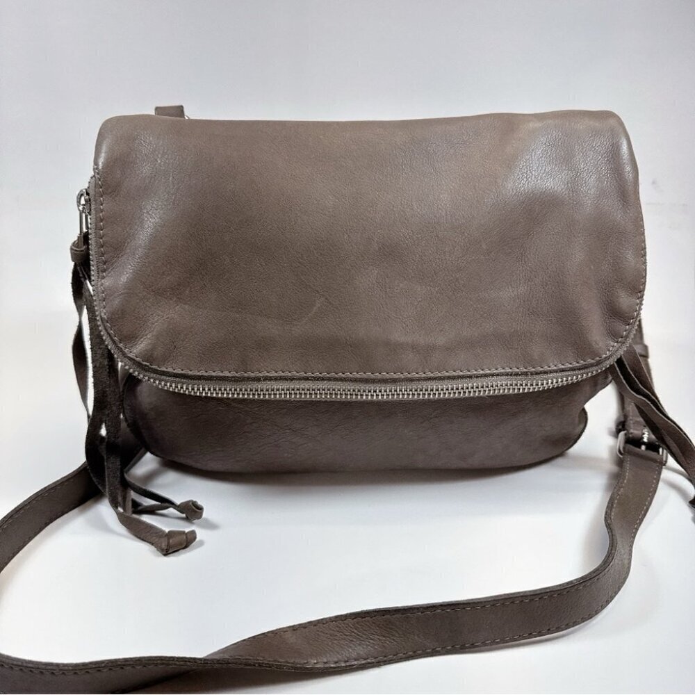 Roots Womens Folded Leather Crossbody Bag Taupe Color